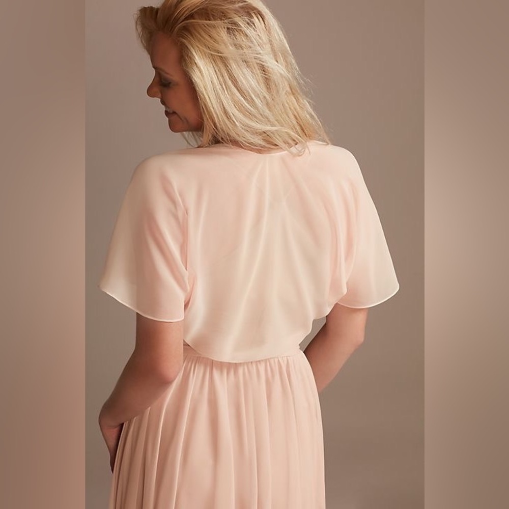 DAVID'S BRIDAL- MARTINI OLIVE-chiffon cropped bolero capelet with flutter sleeve